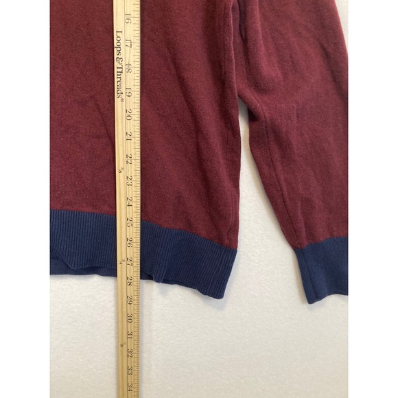 Goodfellow & Co Crewneck Sweater Mens Large Burgundy Navy Blue 100% Cotton Knit - Picture 8 of 8